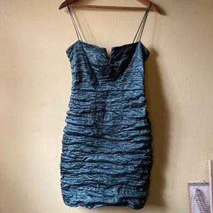 Vtg 90s Nicole Miller Textured Unique Ruched Forest Green Dress || 6